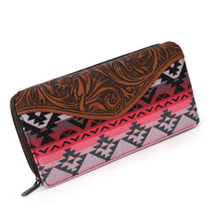 MW1295G-8313W  Montana West Tooled Aztec Tote/Crossbody with Wallet Set -Pink