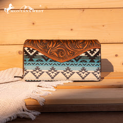 MW1295G-8313W  Montana West Tooled Aztec Tote/Crossbody with Wallet Set - Turquoise