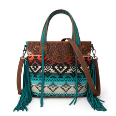 MW1295G-8313W  Montana West Tooled Aztec Tote/Crossbody with Wallet Set - Turquoise