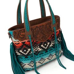 MW1295G-8313W  Montana West Tooled Aztec Tote/Crossbody with Wallet Set - Turquoise