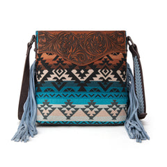 MW1295G-9360  Montana West Tooled Aztec Concealed Crossbody - Jean