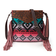 MW1295G-9360  Montana West Tooled Aztec Concealed Crossbody - Pink