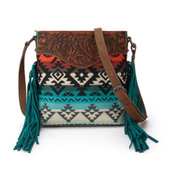 MW1295G-9360  Montana West Tooled Aztec Concealed Crossbody - Turquoise