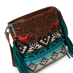 MW1295G-9360  Montana West Tooled Aztec Concealed Crossbody - Turquoise