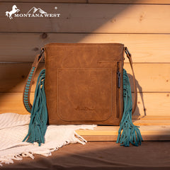 MW1295G-9360  Montana West Tooled Aztec Concealed Crossbody - Turquoise