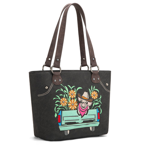 MW1297G-8317 Montana West Embroidered Collection Concealed Carry Tote -Black