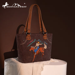 MW1297G-8317 Montana West Embroidered Collection Concealed Carry Tote -Coffee