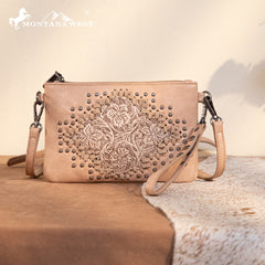 MW1299-181 Montana West Floral Tooled Wristlet Clutch/Crossbody Bag