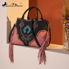 MW1302-8322 Montana West Concho Fringe Tote/Crossbody