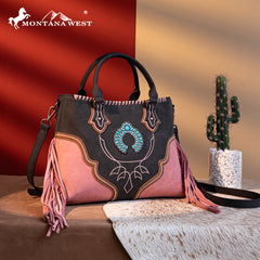 MW1302-8322 Montana West Concho Fringe Tote/Crossbody