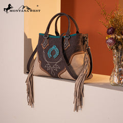 MW1302-8322 Montana West Concho Fringe Tote/Crossbody