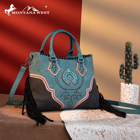 MW1302-8322 Montana West Concho Fringe Tote/Crossbody