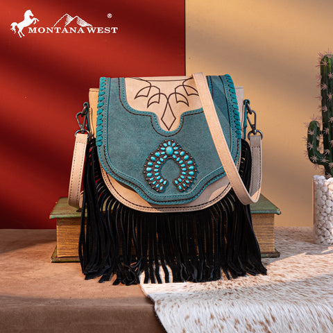 MW1302-8360 Montana West Concho Fringe Collection Saddle Bag/Crossbody