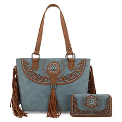 MW1307G-8317W  Montana West Embroidered Concealed Carry Tote with Wallet Set