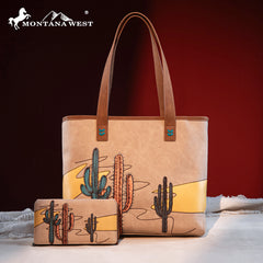 MW1309G-8317W  Montana West Embroidered Tote with Wallet Set