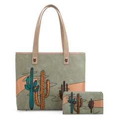 MW1309G-8317W  Montana West Embroidered Tote with Wallet Set