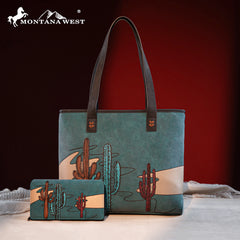 MW1309G-8317W  Montana West Embroidered Tote with Wallet Set