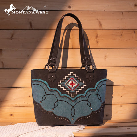 MW1310G-8317W  Montana West Embroidered Aztec Collection Concealed Carry Tote-Set