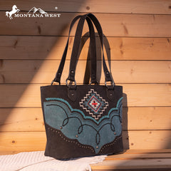 MW1310G-8317W  Montana West Embroidered Aztec Collection Concealed Carry Tote-Set