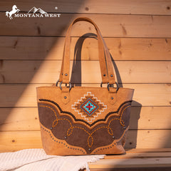 MW1310G-8317W  Montana West Embroidered Aztec Collection Concealed Carry Tote-Set