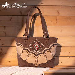 MW1310G-8317W  Montana West Embroidered Aztec Collection Concealed Carry Tote-Set