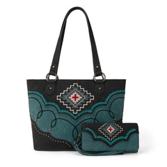 MW1310G-8317W  Montana West Embroidered Aztec Collection Concealed Carry Tote-Set