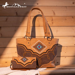 MW1310G-8317W  Montana West Embroidered Aztec Collection Concealed Carry Tote-Set