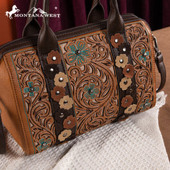 MW1313-9800 Montana West Embroidered Barrel Satchel Bag/Crossbody