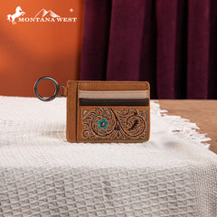 MW1313-W014  Montana West Embroidered Floral Mini Zip Card Case