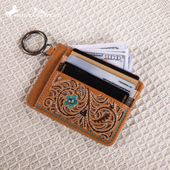 MW1313-W014  Montana West Embroidered Floral Mini Zip Card Case