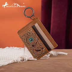 MW1313-W014  Montana West Embroidered Floral Mini Zip Card Case