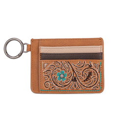 MW1313-W014  Montana West Embroidered Floral Mini Zip Card Case