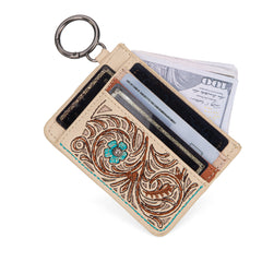 MW1313-W014  Montana West Embroidered Floral Mini Zip Card Case