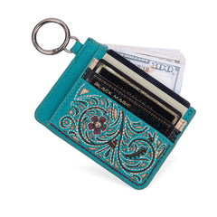 MW1313-W014  Montana West Embroidered Floral Mini Zip Card Case