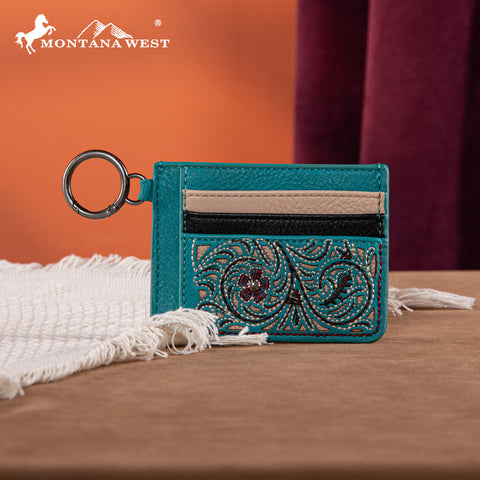 MW1313-W014  Montana West Embroidered Floral Mini Zip Card Case