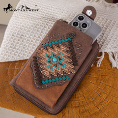 MW1315-183  Montana West Embroidered Aztec Collection Phone Wallet/Crossbody - Coffee