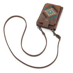 MW1315-183  Montana West Embroidered Aztec Collection Phone Wallet/Crossbody - Coffee