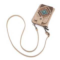 MW1315-183  Montana West Embroidered Aztec Collection Phone Wallet/Crossbody - Tan