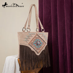 MW1315G-8317  Montana West Embroidered Collection Tote - Tan