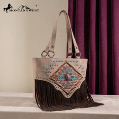 MW1315G-8317  Montana West Embroidered Collection Tote - Tan