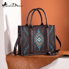 MW1317G-8899   Montana West Embroidered Aztec Tote/Crossbody