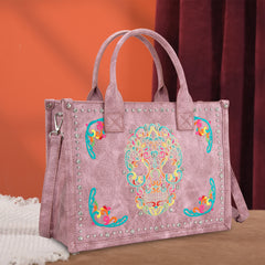 MW494G-H8120S  Montana West Embroidered Sugar Skull Tote/Crossbody - Pink