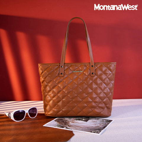 MWC-084   Montana West Quilted Carry-All Tote - Brown