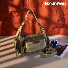 MWC-223 Montana West Stone Wash Hobo/Crossbody Green