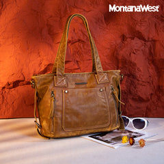 MWC-224 Montana West Stone Wash Carry-All  Tote /Crossbody - Brown