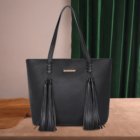 MWC-G029   Montana West  Tassel Concealed Carry Tote Bag - Black