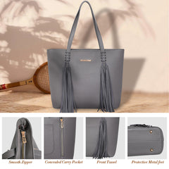 MWC-G029   Montana West  Tassel Concealed Carry Tote Bag - Grey