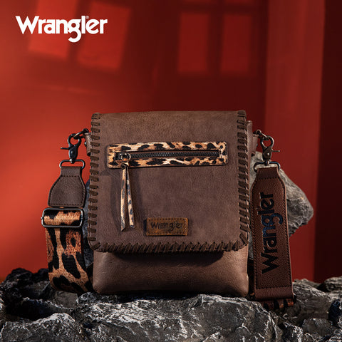 WG72-9360  Wrangler Whipstitch Leopard Print Crossbody - Coffee