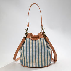 LEE61-002  LEE Striped Canvas Drawstring Hobo Bucket Bag/Crossbody