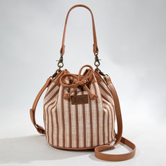 LEE61-002  LEE Striped Canvas Drawstring Hobo Bucket Bag/Crossbody